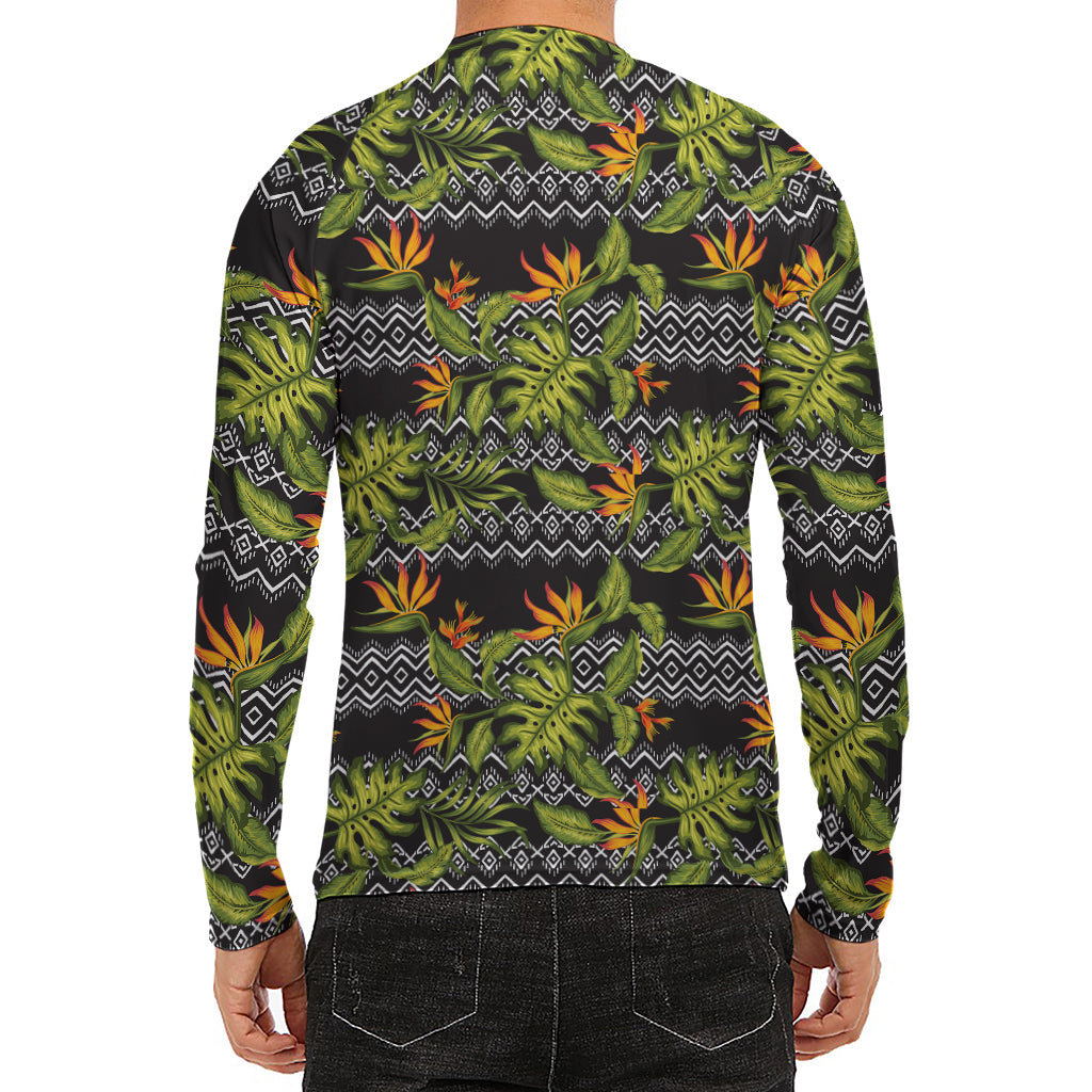 Ethnic Bird Of Paradise Pattern Print Men's Long Sleeve Rash Guard