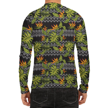 Ethnic Bird Of Paradise Pattern Print Men's Long Sleeve Rash Guard