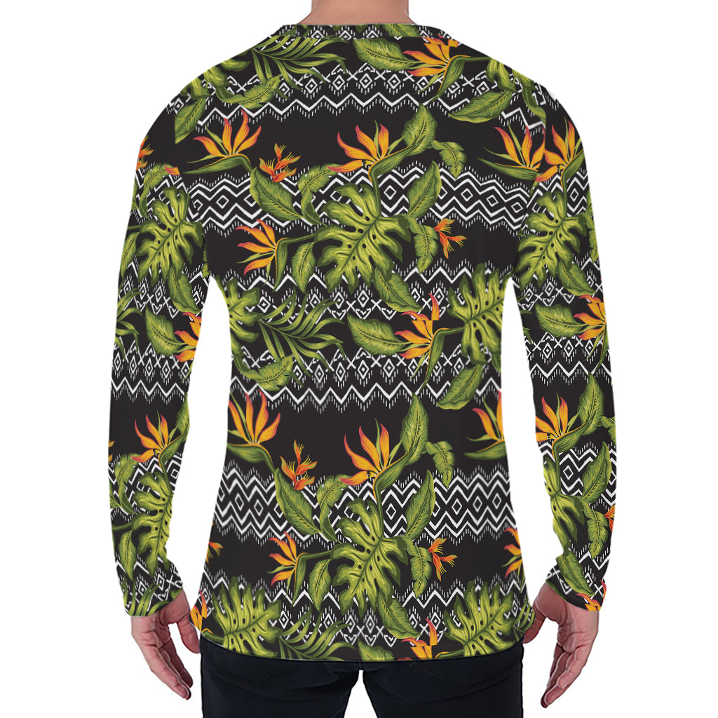 Ethnic Bird Of Paradise Pattern Print Men's Long Sleeve T-Shirt