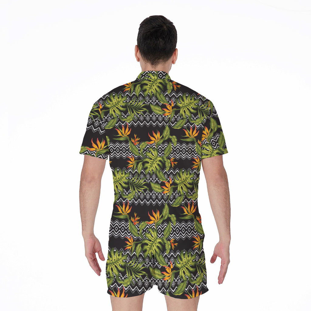 Ethnic Bird Of Paradise Pattern Print Men's Rompers