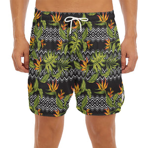 Ethnic Bird Of Paradise Pattern Print Men's Split Running Shorts