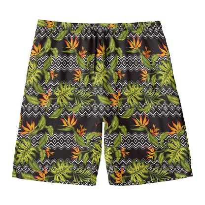 Ethnic Bird Of Paradise Pattern Print Men's Swim Trunks