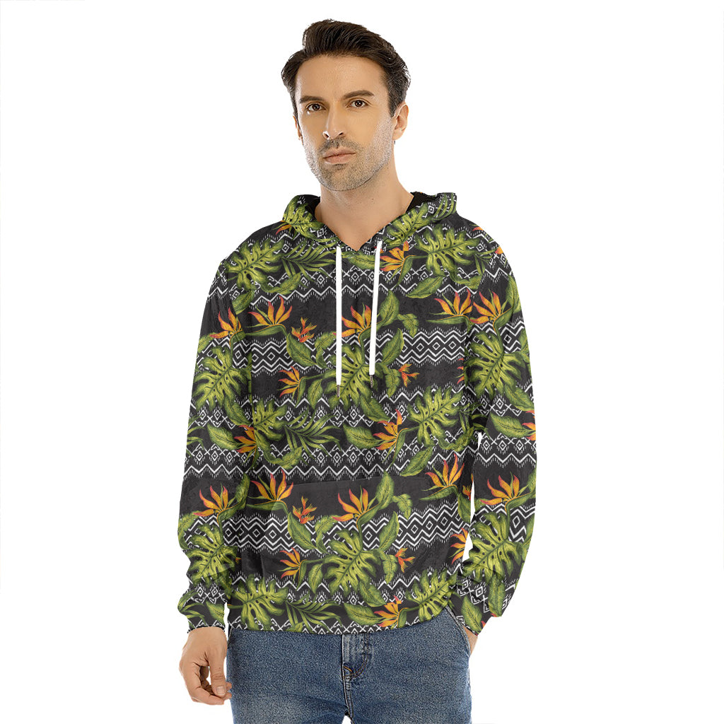 Ethnic Bird Of Paradise Pattern Print Men's Velvet Pullover Hoodie