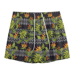 Ethnic Bird Of Paradise Pattern Print Mesh Shorts