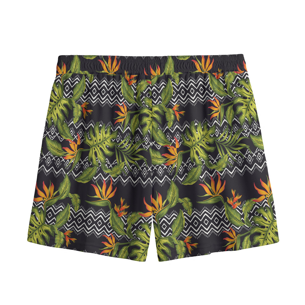 Ethnic Bird Of Paradise Pattern Print Mesh Shorts