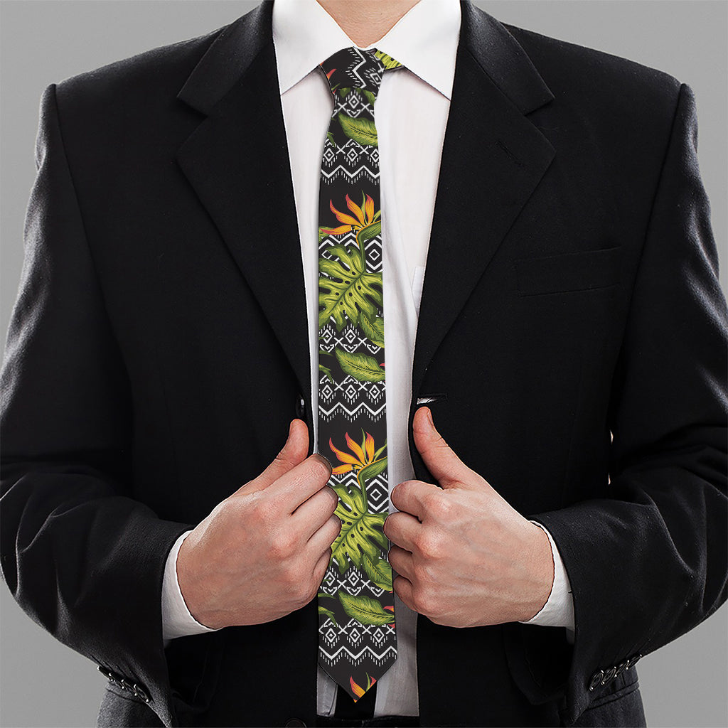 Ethnic Bird Of Paradise Pattern Print Necktie
