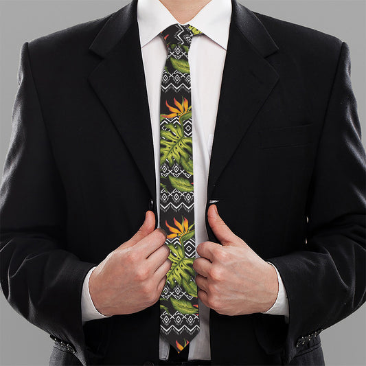 Ethnic Bird Of Paradise Pattern Print Necktie