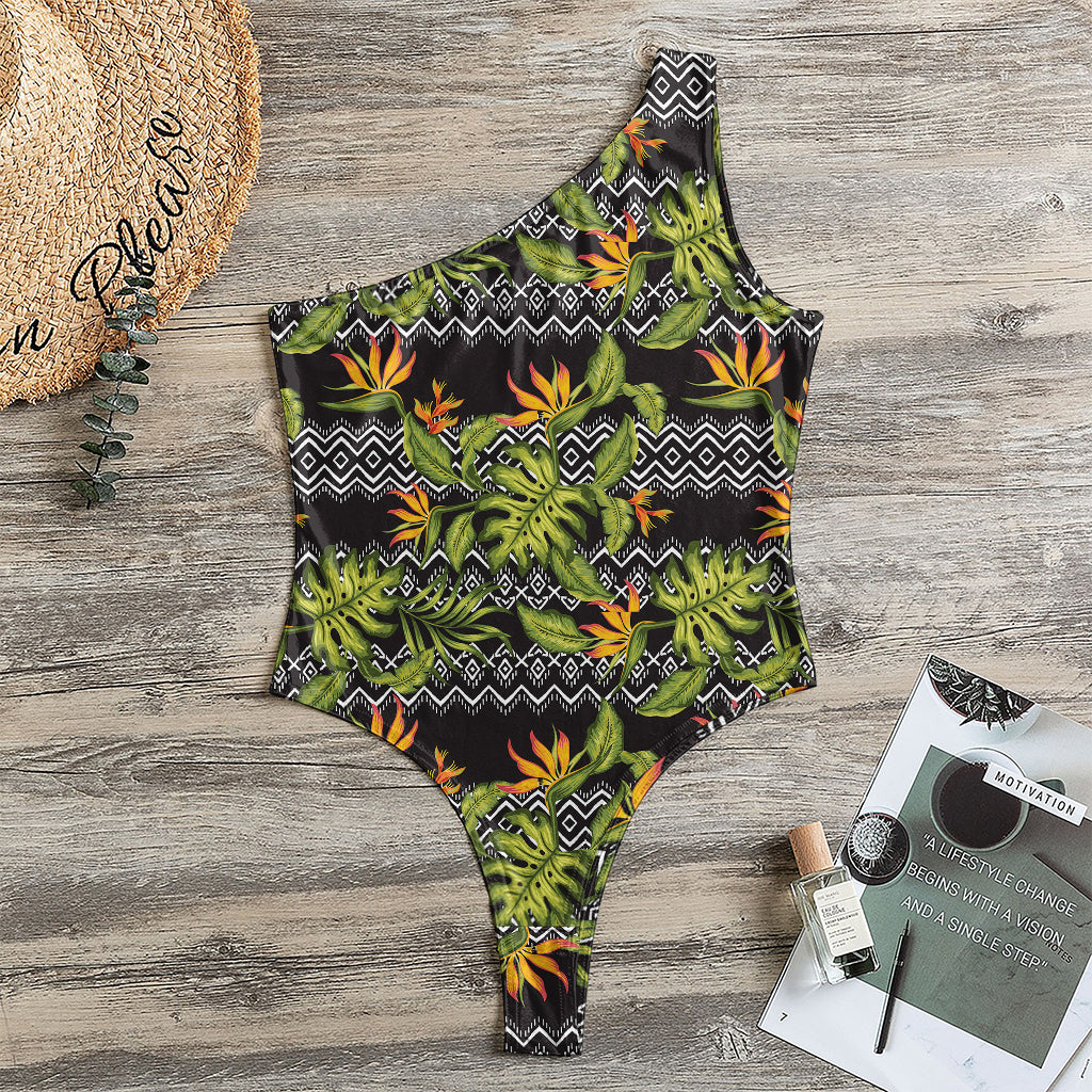 Ethnic Bird Of Paradise Pattern Print One Shoulder Bodysuit