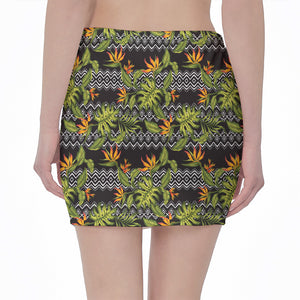 Ethnic Bird Of Paradise Pattern Print Pencil Mini Skirt