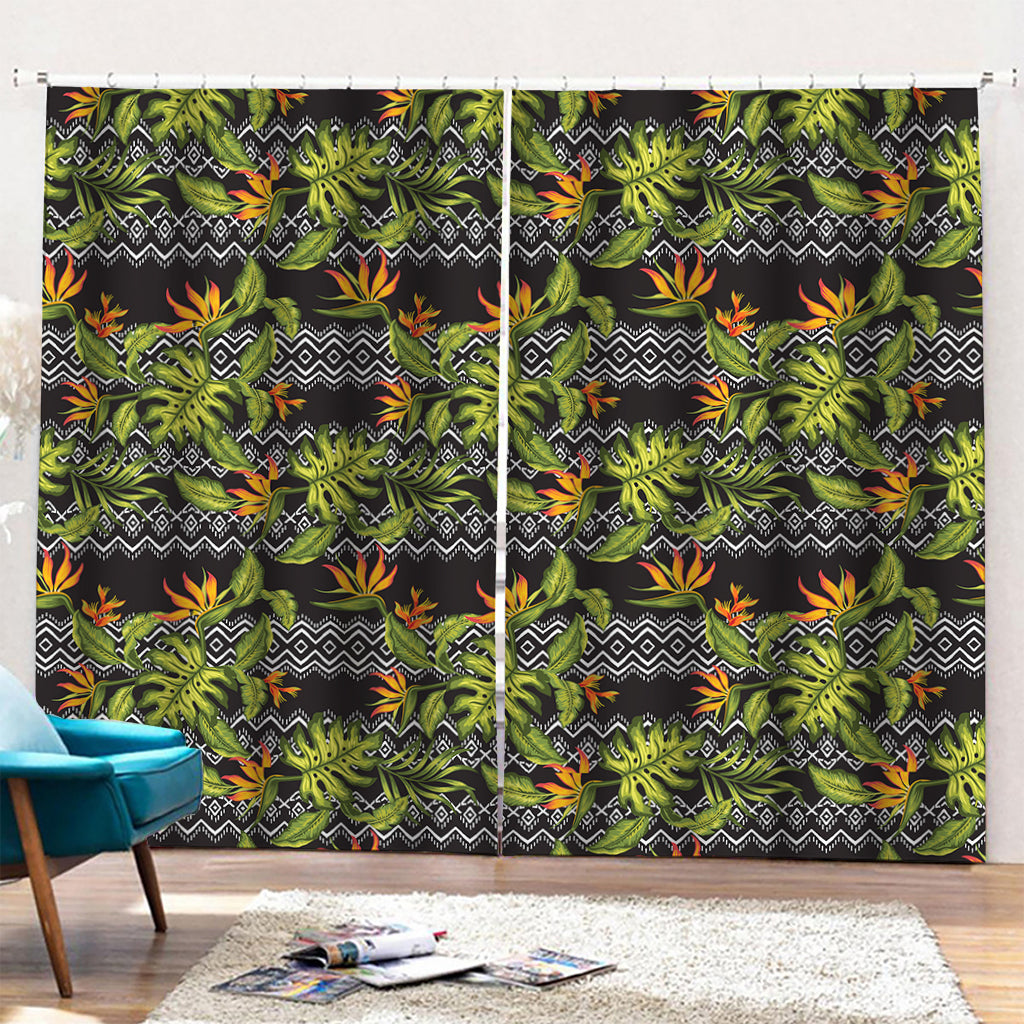 Ethnic Bird Of Paradise Pattern Print Pencil Pleat Curtains