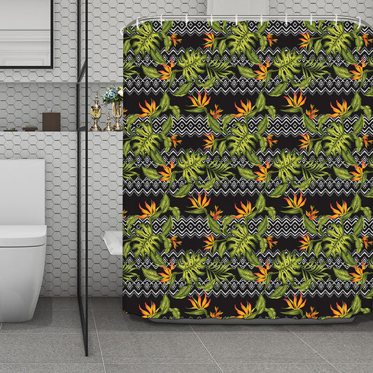 Ethnic Bird Of Paradise Pattern Print Polyester Shower Curtain