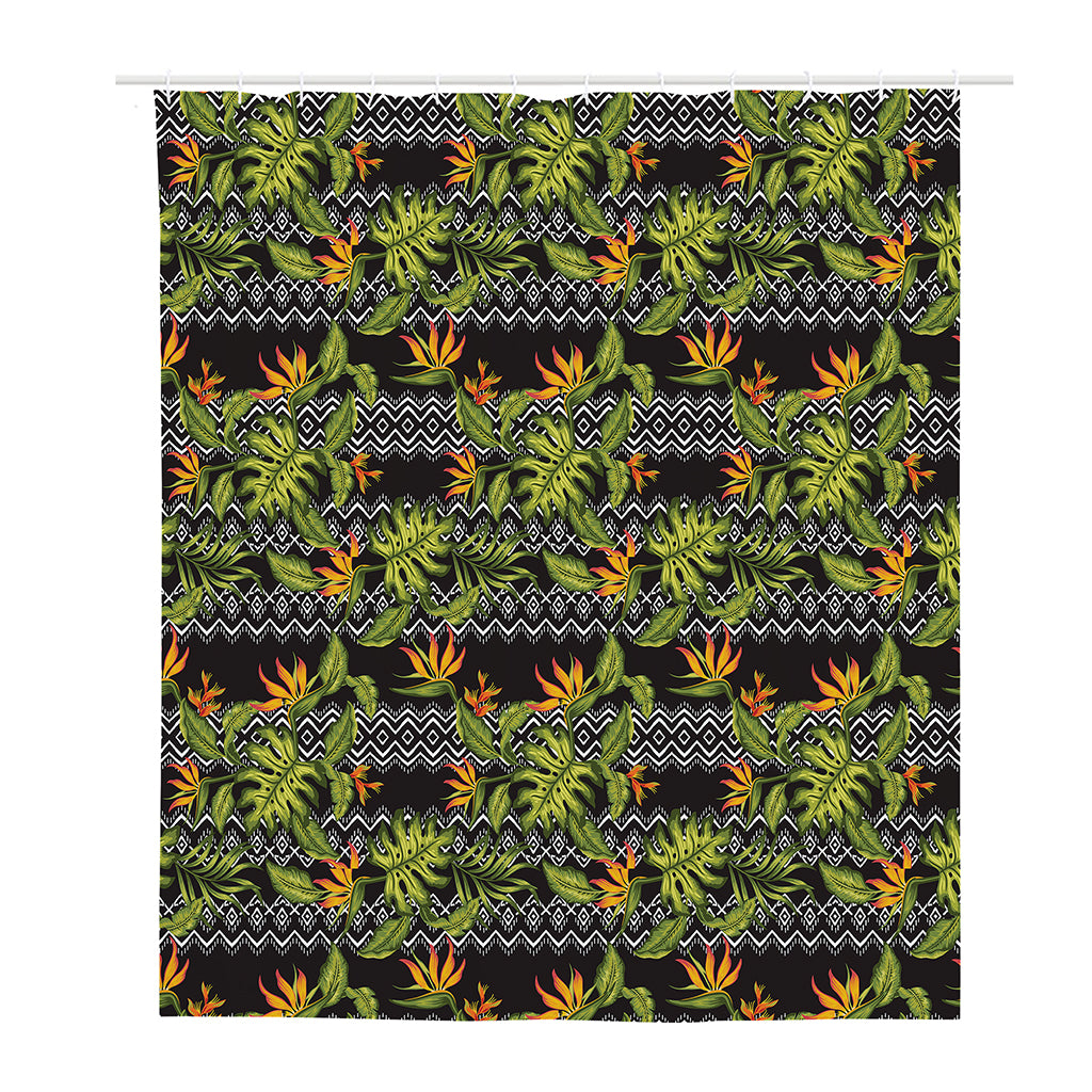 Ethnic Bird Of Paradise Pattern Print Polyester Shower Curtain