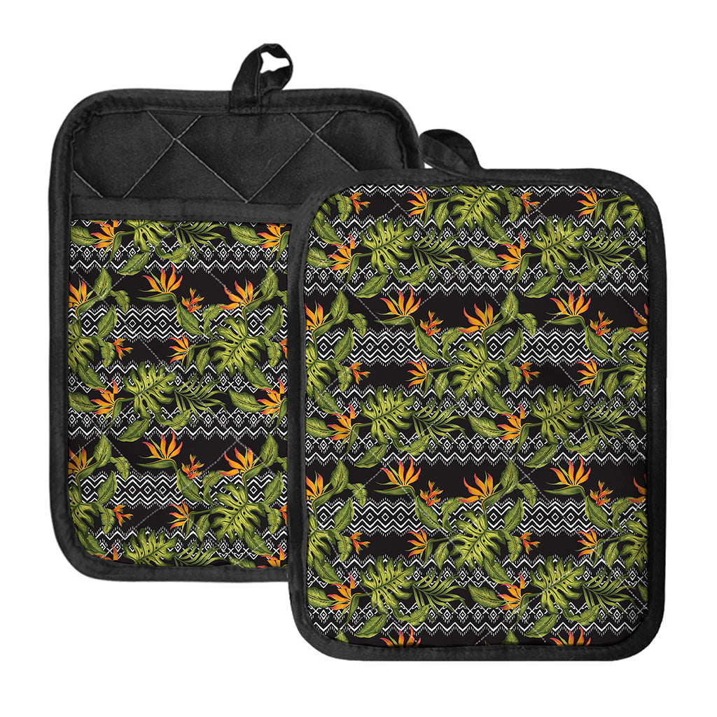 Ethnic Bird Of Paradise Pattern Print Pot Holders With Pocket