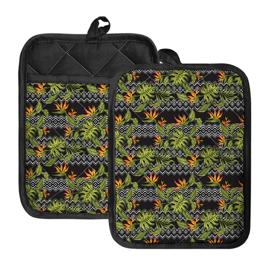 Ethnic Bird Of Paradise Pattern Print Pot Holders With Pocket