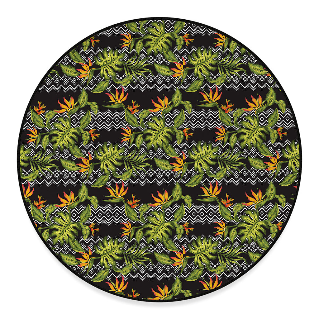 Ethnic Bird Of Paradise Pattern Print Round Floor Mat