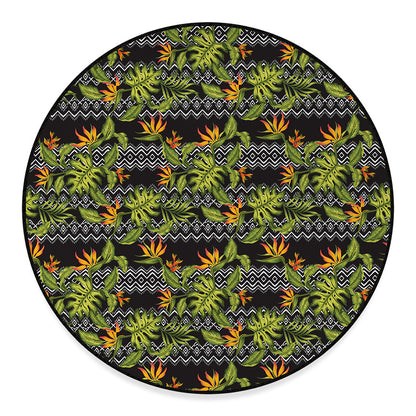 Ethnic Bird Of Paradise Pattern Print Round Floor Mat