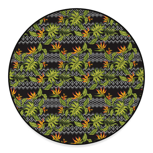 Ethnic Bird Of Paradise Pattern Print Round Floor Mat
