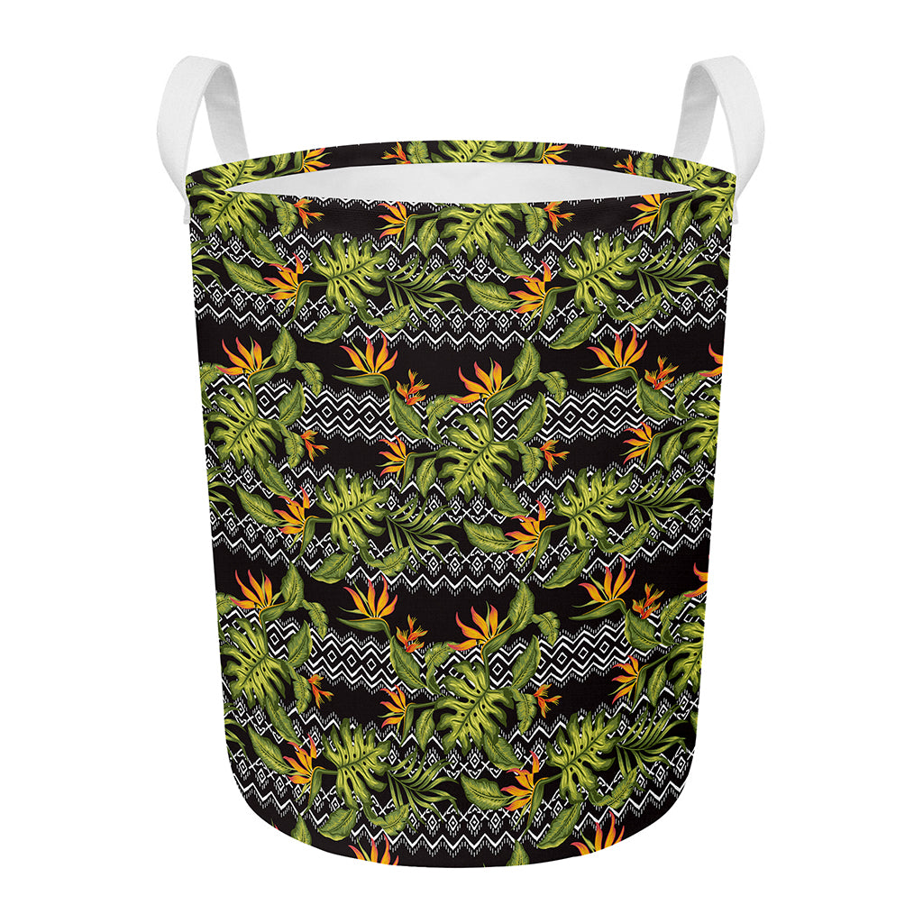 Ethnic Bird Of Paradise Pattern Print Round Laundry Basket