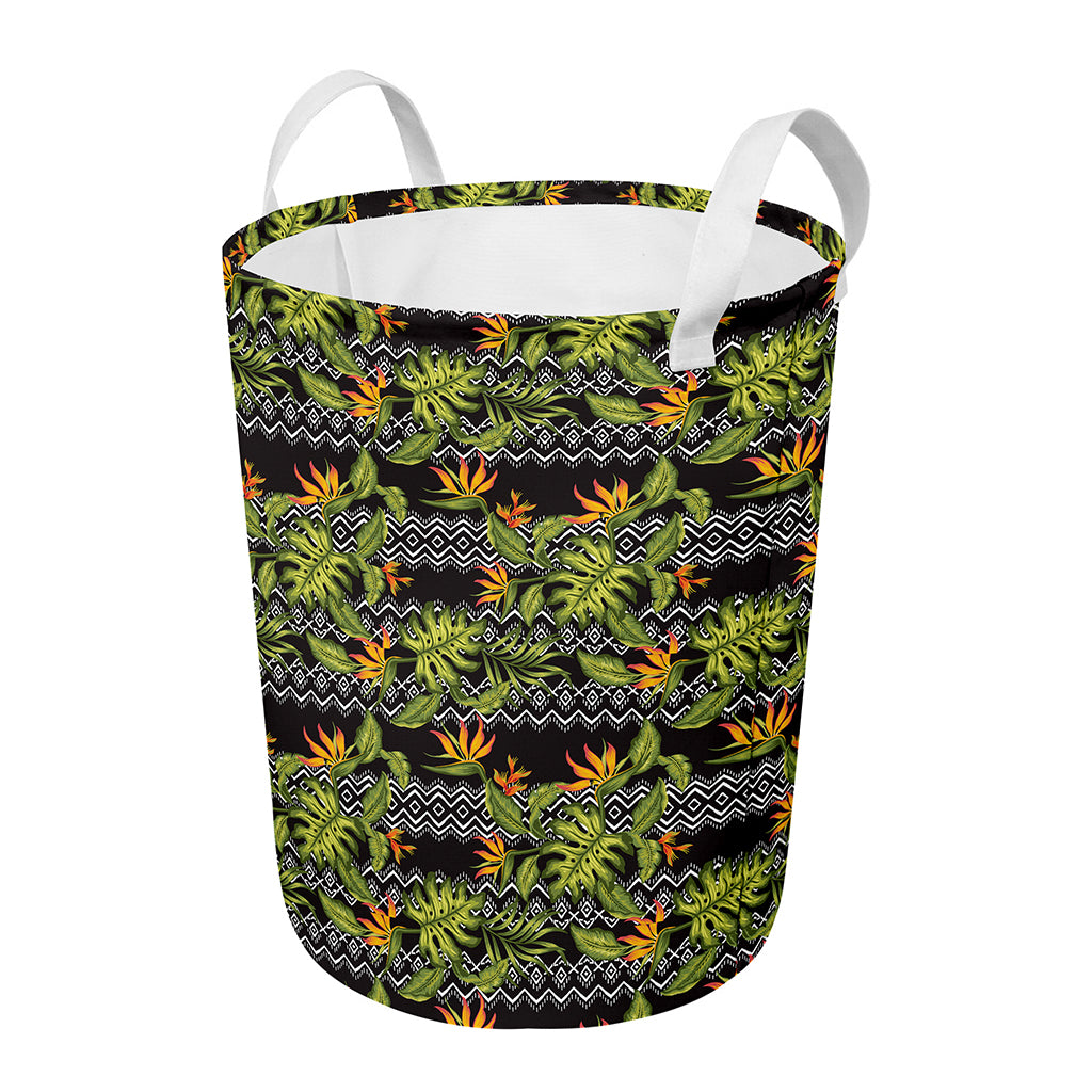 Ethnic Bird Of Paradise Pattern Print Round Laundry Basket