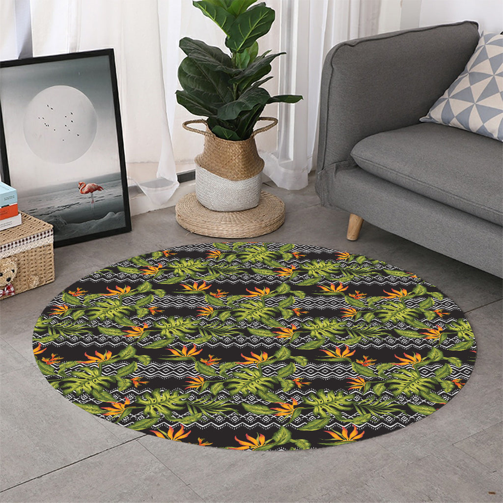 Ethnic Bird Of Paradise Pattern Print Round Rug