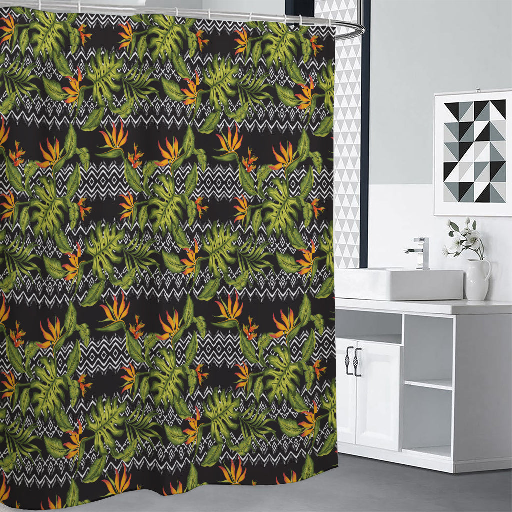 Ethnic Bird Of Paradise Pattern Print Shower Curtain