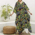 Ethnic Bird Of Paradise Pattern Print Silk V-Neck Kaftan Dress