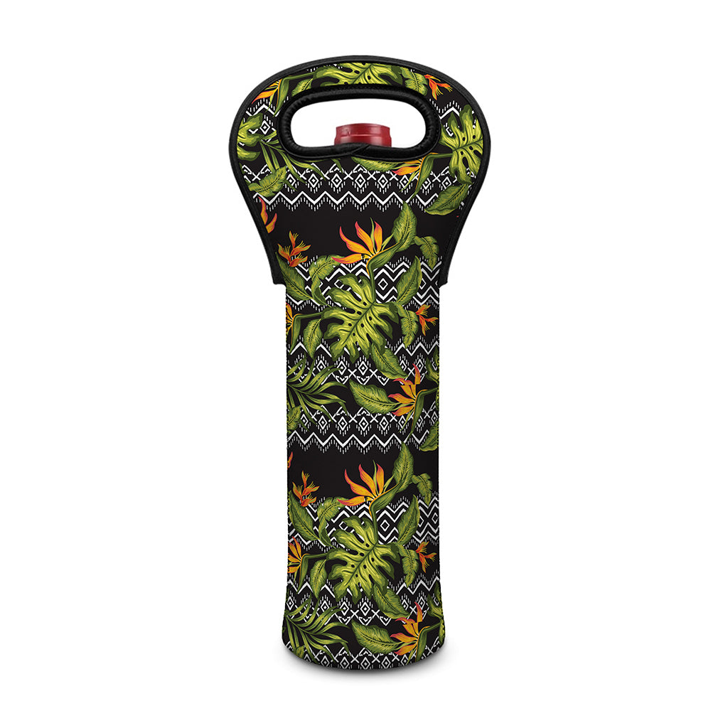 Ethnic Bird Of Paradise Pattern Print Single Neoprene Wine Tote