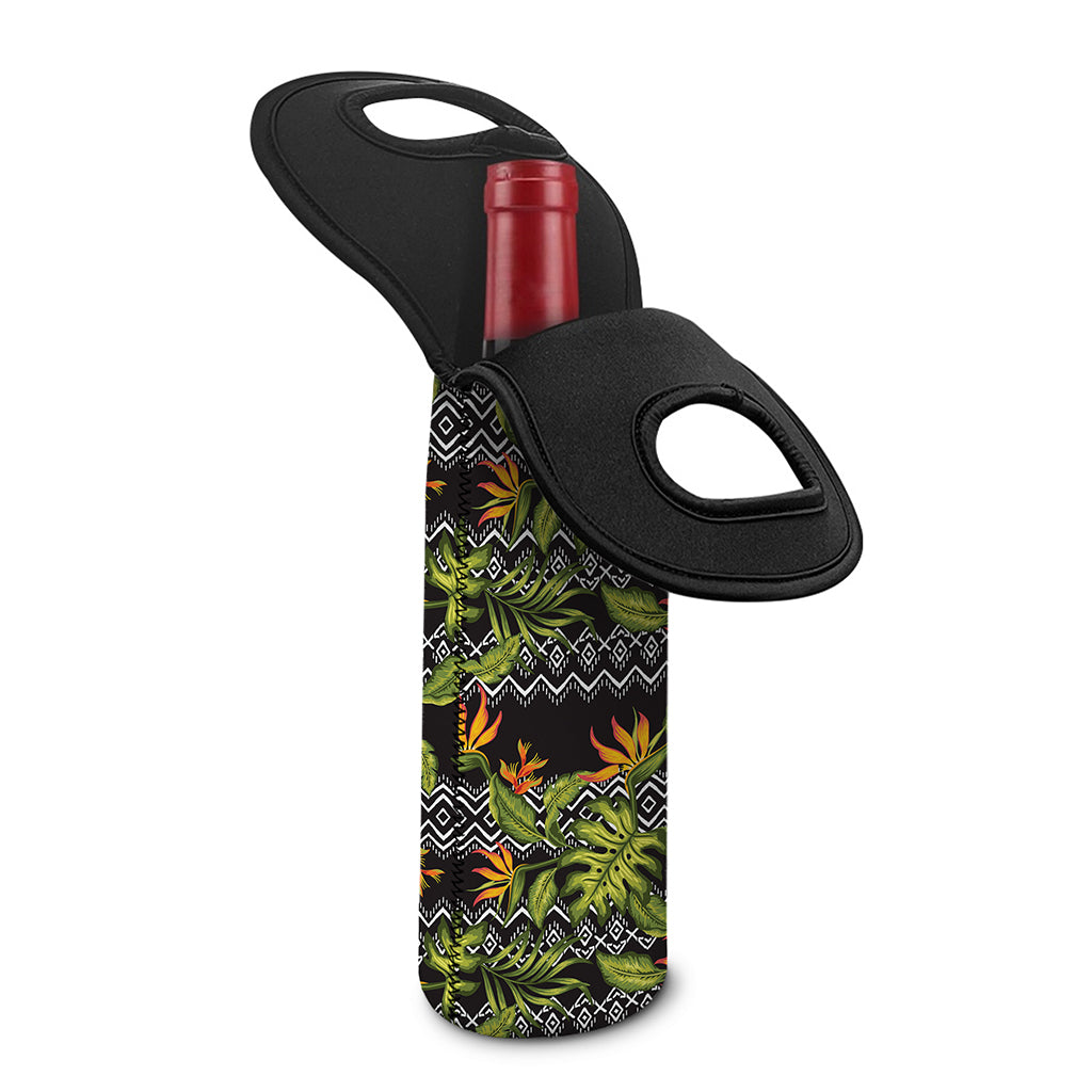Ethnic Bird Of Paradise Pattern Print Single Neoprene Wine Tote