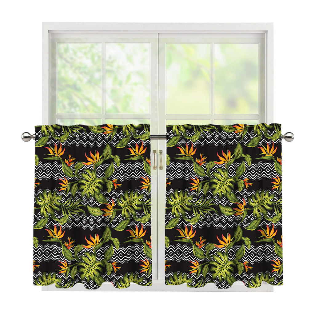 Ethnic Bird Of Paradise Pattern Print Tier Curtains