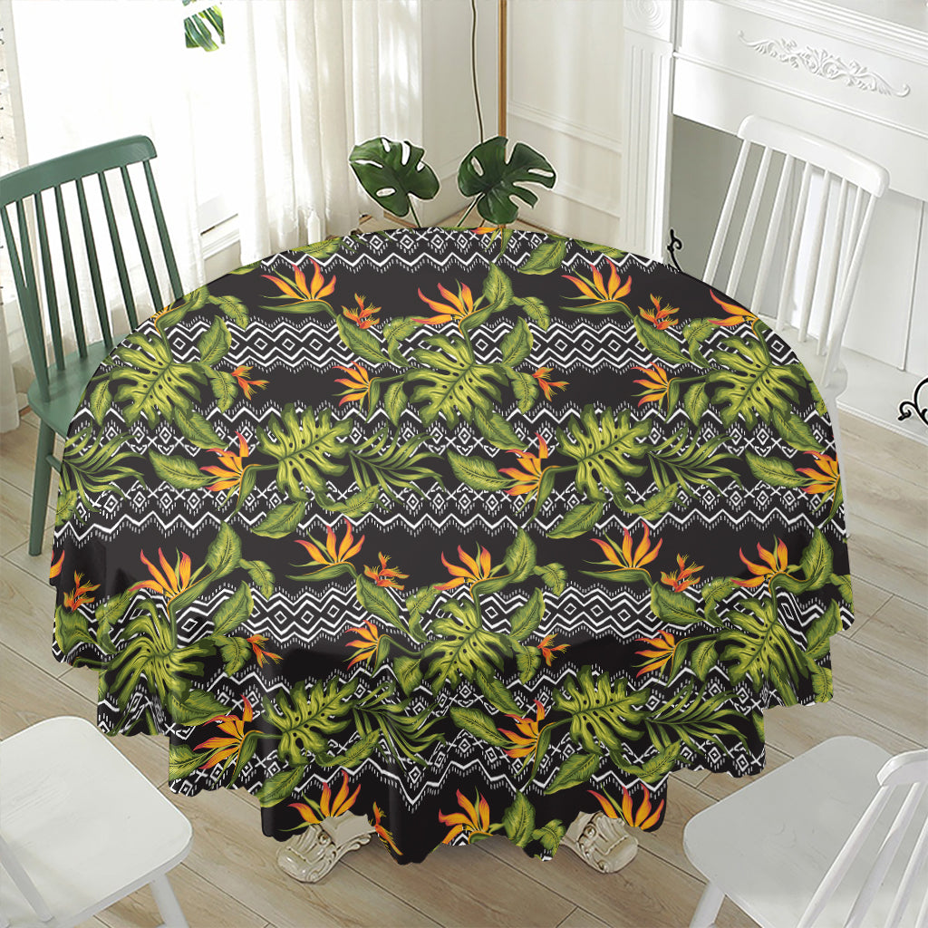 Ethnic Bird Of Paradise Pattern Print Waterproof Round Tablecloth