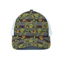 Ethnic Bird Of Paradise Pattern Print White Mesh Trucker Hat