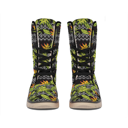 Ethnic Bird Of Paradise Pattern Print Winter Boots