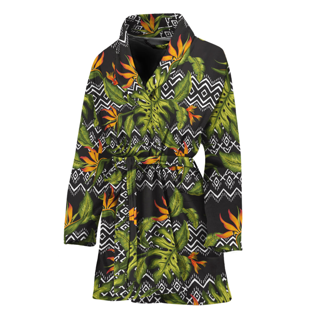 Ethnic Bird Of Paradise Pattern Print Women's Bathrobe