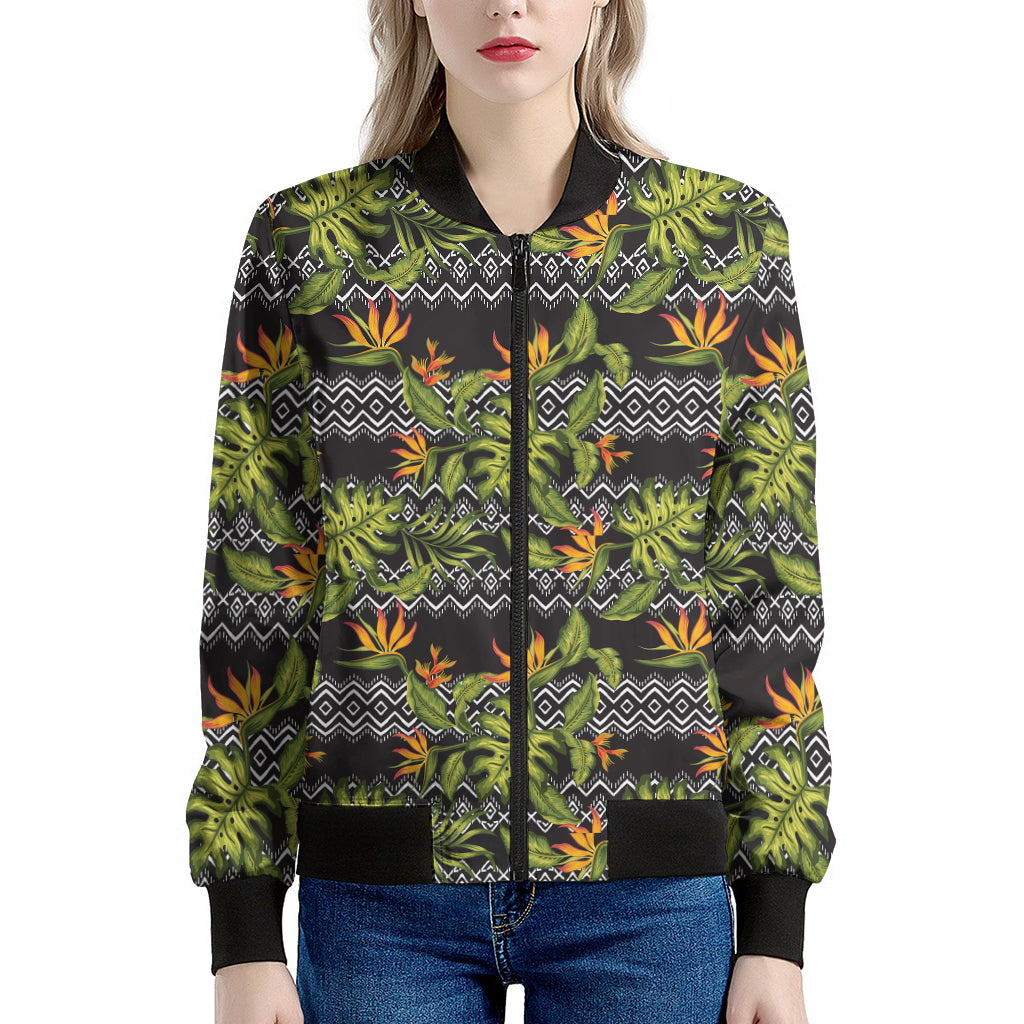 Ethnic Bird Of Paradise Pattern Print Women's Bomber Jacket