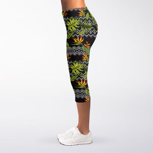 Ethnic Bird Of Paradise Pattern Print Women's Capri Leggings