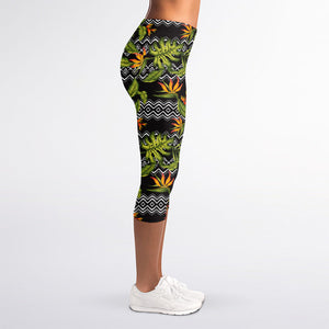 Ethnic Bird Of Paradise Pattern Print Women's Capri Leggings