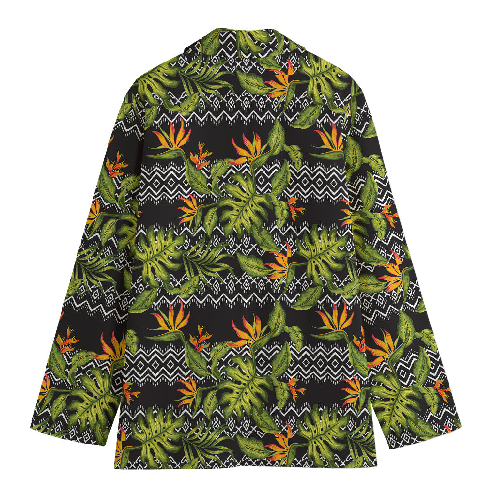 Ethnic Bird Of Paradise Pattern Print Women's Cotton Blazer