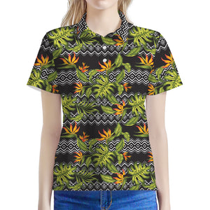 Ethnic Bird Of Paradise Pattern Print Women's Polo Shirt