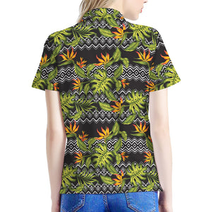 Ethnic Bird Of Paradise Pattern Print Women's Polo Shirt