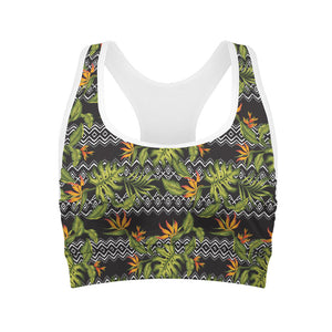 Ethnic Bird Of Paradise Pattern Print Women's Sports Bra