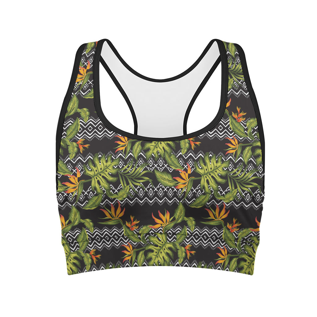 Ethnic Bird Of Paradise Pattern Print Women's Sports Bra