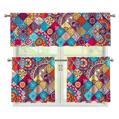 Ethnic Bohemian Mandala Pattern Print 3 Piece Kitchen Curtains