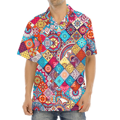 Ethnic Bohemian Mandala Pattern Print Aloha Shirt