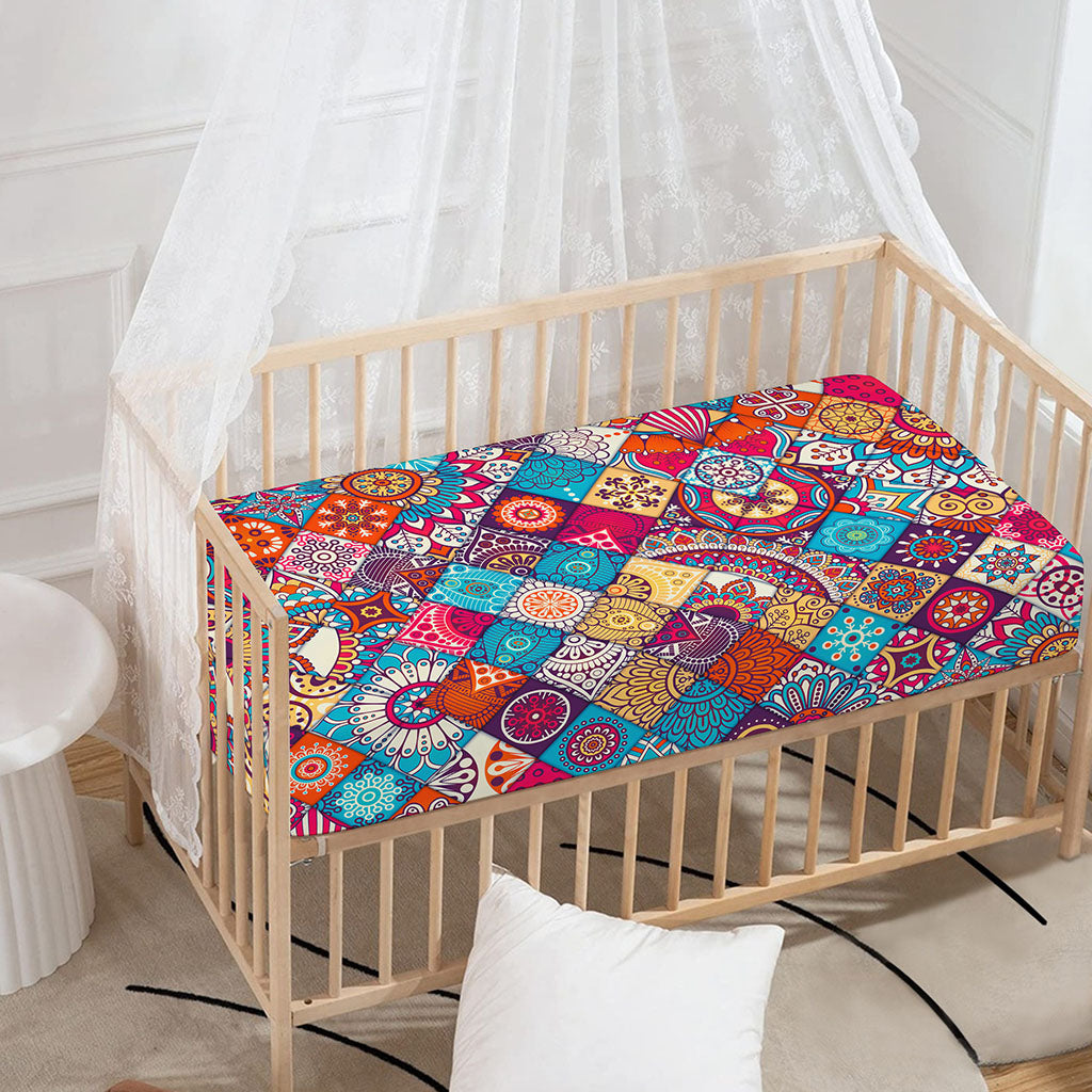 Ethnic Bohemian Mandala Pattern Print Baby Crib Sheet
