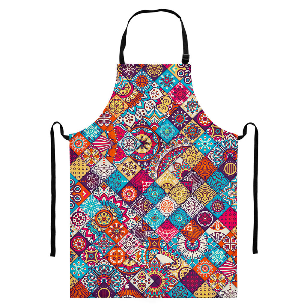 Ethnic Bohemian Mandala Pattern Print Bib Apron With Pocket