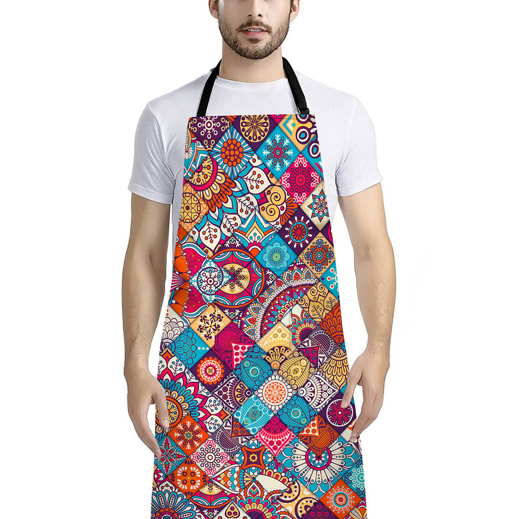 Ethnic Bohemian Mandala Pattern Print Bib Apron With Pocket