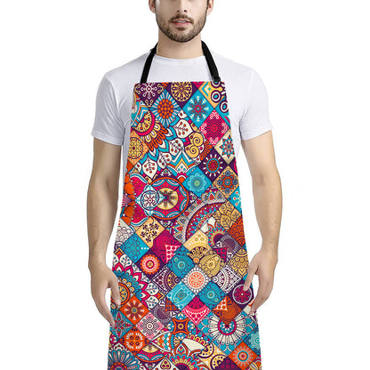Ethnic Bohemian Mandala Pattern Print Bib Apron With Pocket