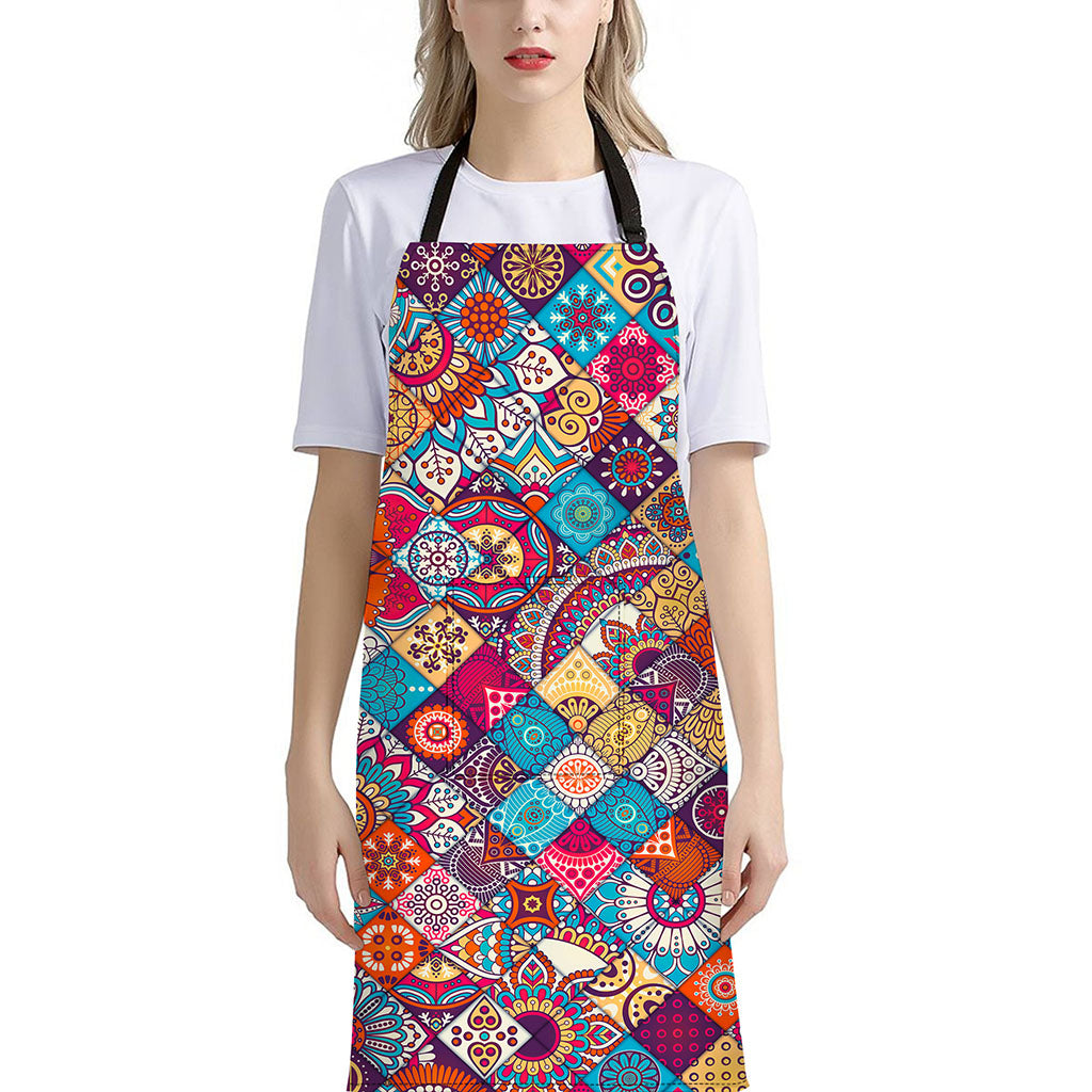 Ethnic Bohemian Mandala Pattern Print Bib Apron With Pocket