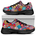 Ethnic Bohemian Mandala Pattern Print Black Chunky Shoes