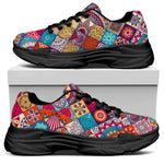 Ethnic Bohemian Mandala Pattern Print Black Chunky Shoes